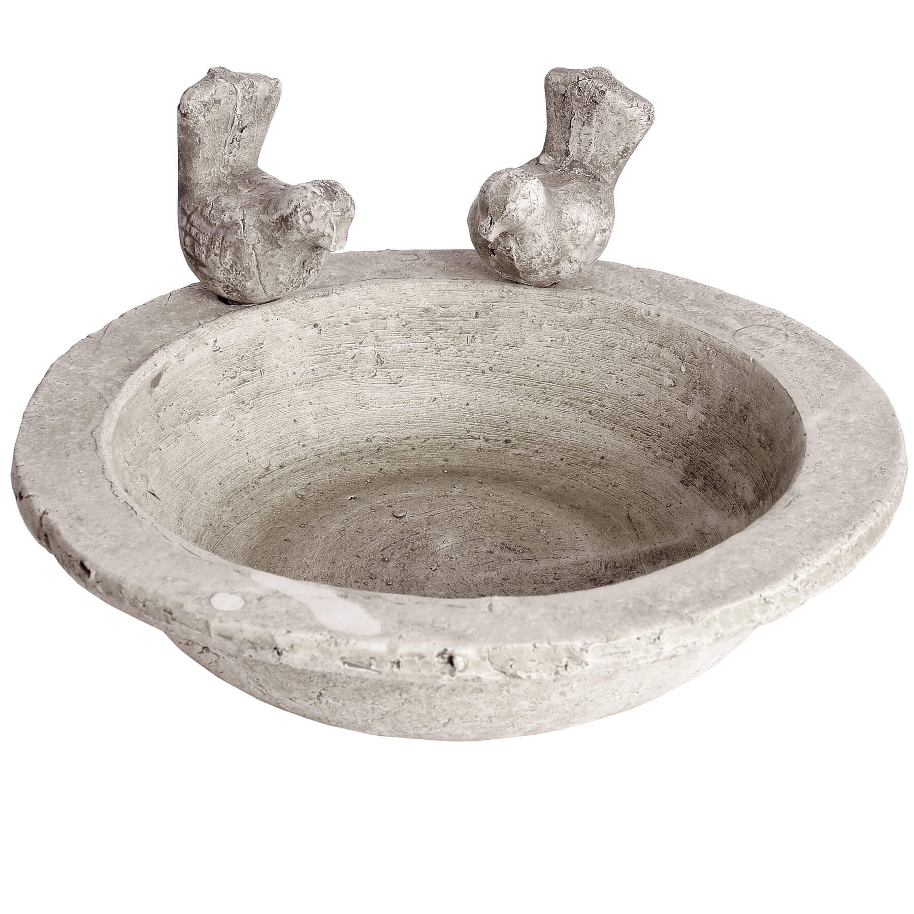 Weathered stone-effect bird bath with shallow basin in warm cream, perfect for garden wildlife and rustic charm by sostter at brixbailey.com