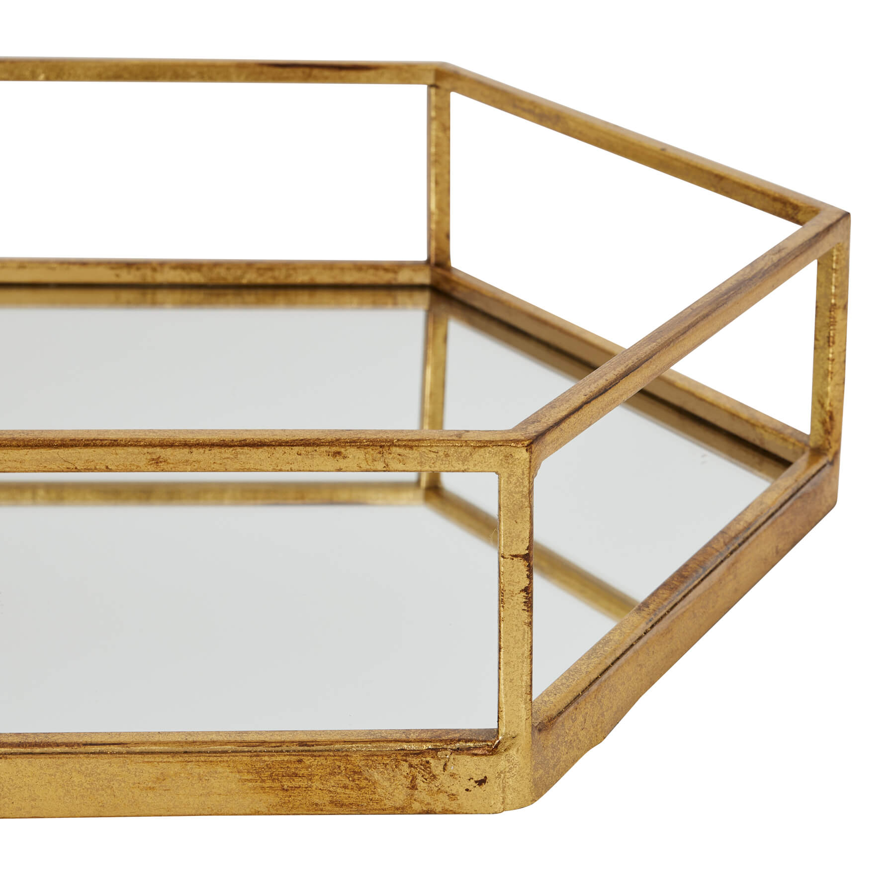 Hexagonal gold-accented glass serving trays, nested set for elegant tablescapes and decor. by Sostter at brixbailey.com