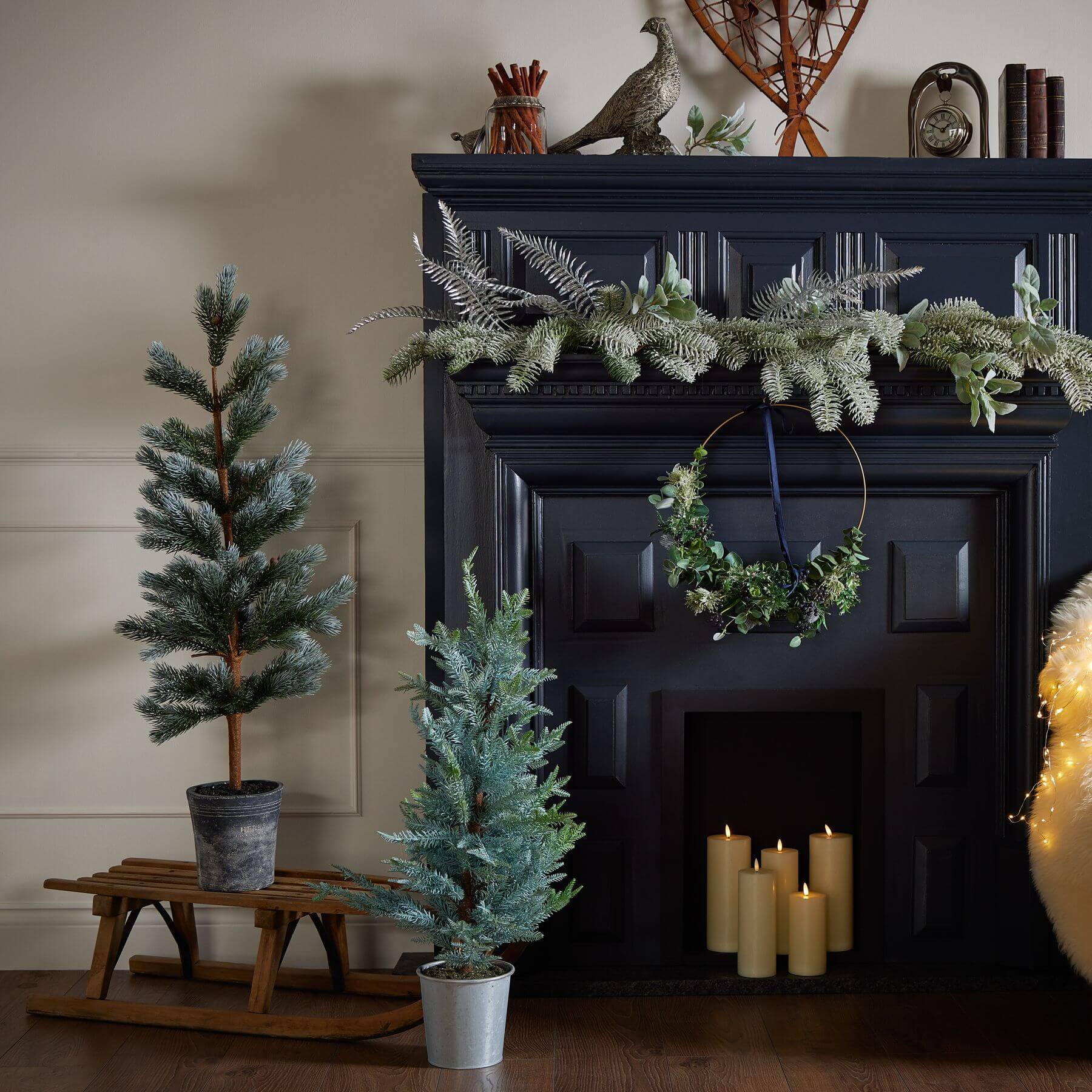 120cm artificial fir tree with lifelike needles and pinecones in natural green, displayed in neutral stone base by RoomLondon at brixbailey.com