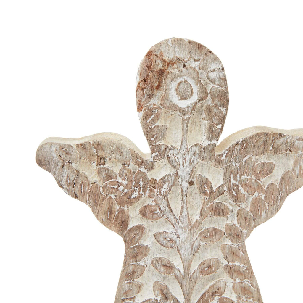 Handcrafted whitewashed wood angel decor with intricate details, neutral tones for modern or vintage interiors. by RoomLondon at brixbailey.com
