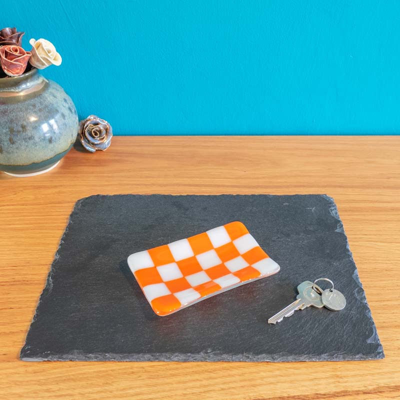 Handcrafted Chequered Glass Tray in White and Colour