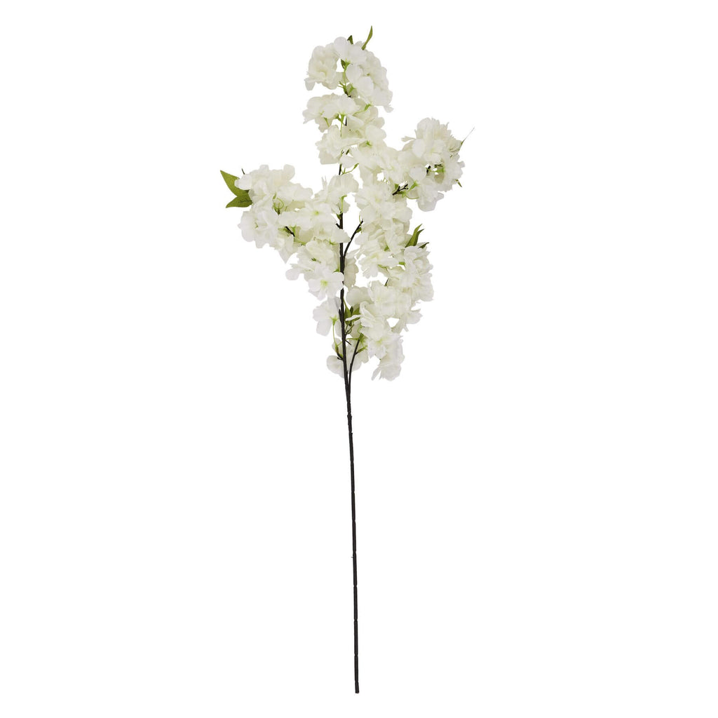 White plastic cherry blossom stem with cascading petals, 100 cm tall, perfect for spring floral arrangements.by Sostter at brixbailey.com