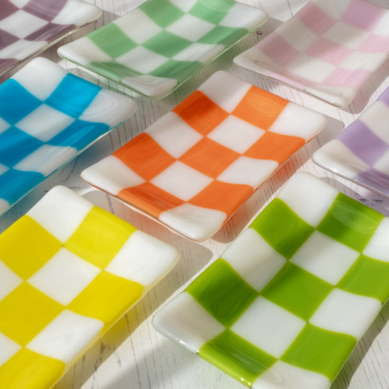 Chequered White and Colour Medium Glass Tray