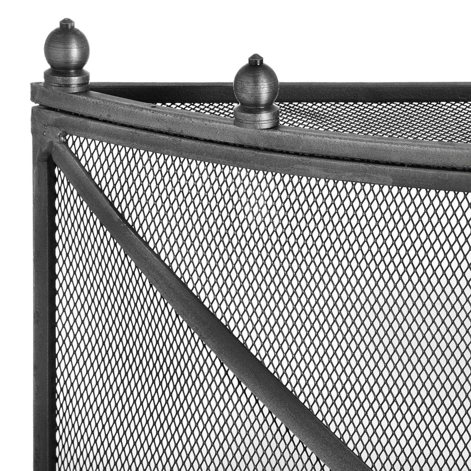 Antique pewter fireguard with ornate detailing, heavy-duty metal frame, and reinforced mesh for fireplace safety by sostter at brixbailey.com