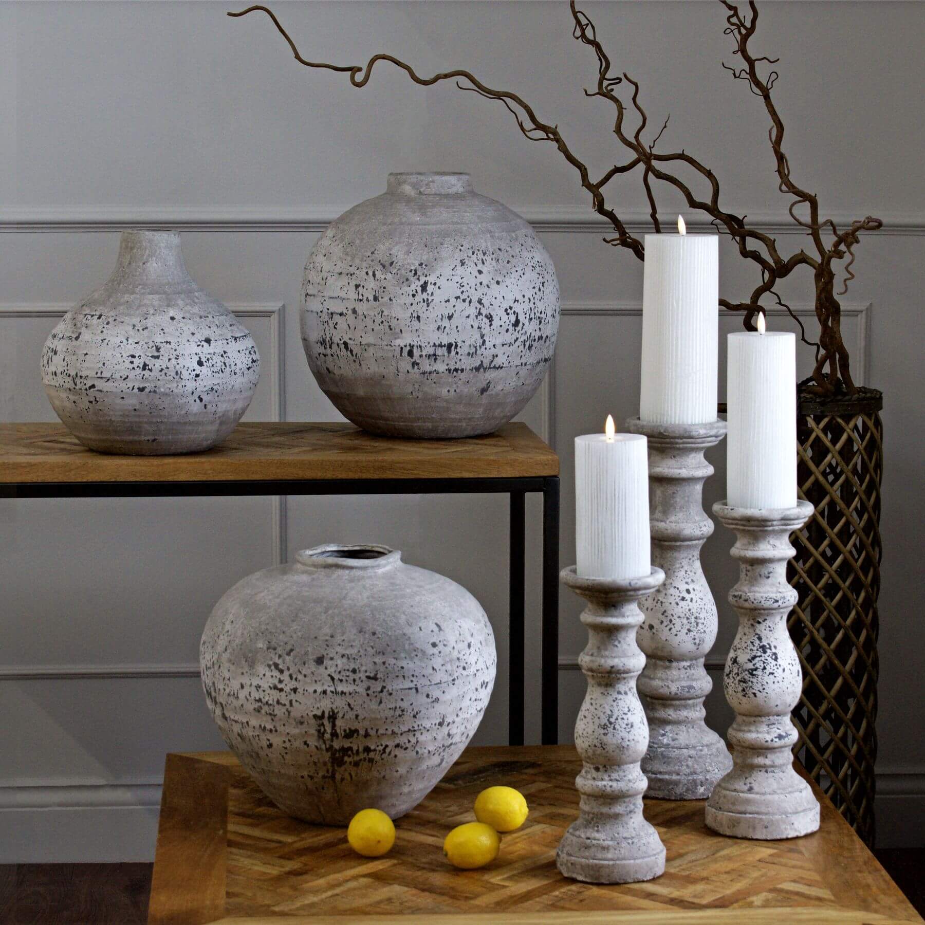 Oversized stone ceramic vase, 35cm wide, matte finish, neutral hue for modern or rustic decor. by Sostter at brixbailey.com