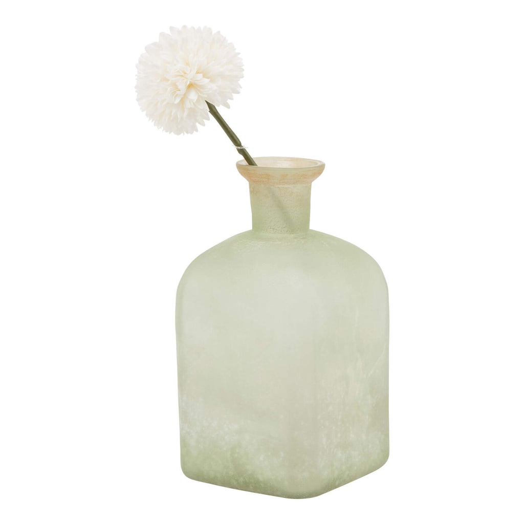 Smoked sage glass candle holder vase with aged brass detailing, 20cm height, modern rustic home decor centerpiece by Sostter at brixbailey.com