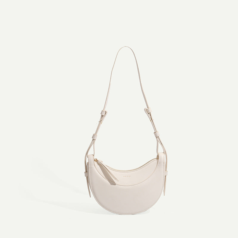 Litchi Leather Crescent Shoulder Bag
