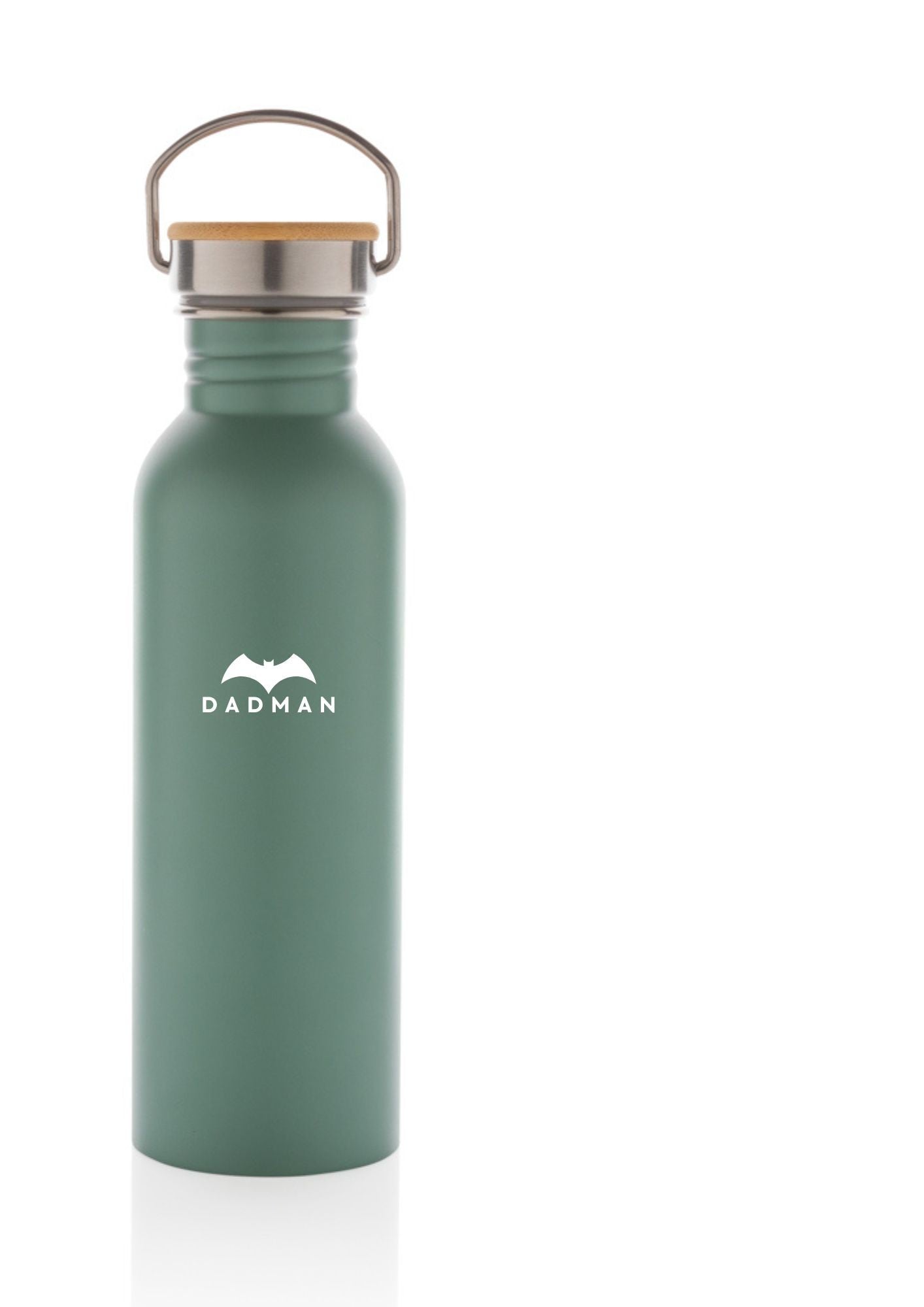 a playful dadman thermos with its bamboo lid off, steam rising from the hot drink inside