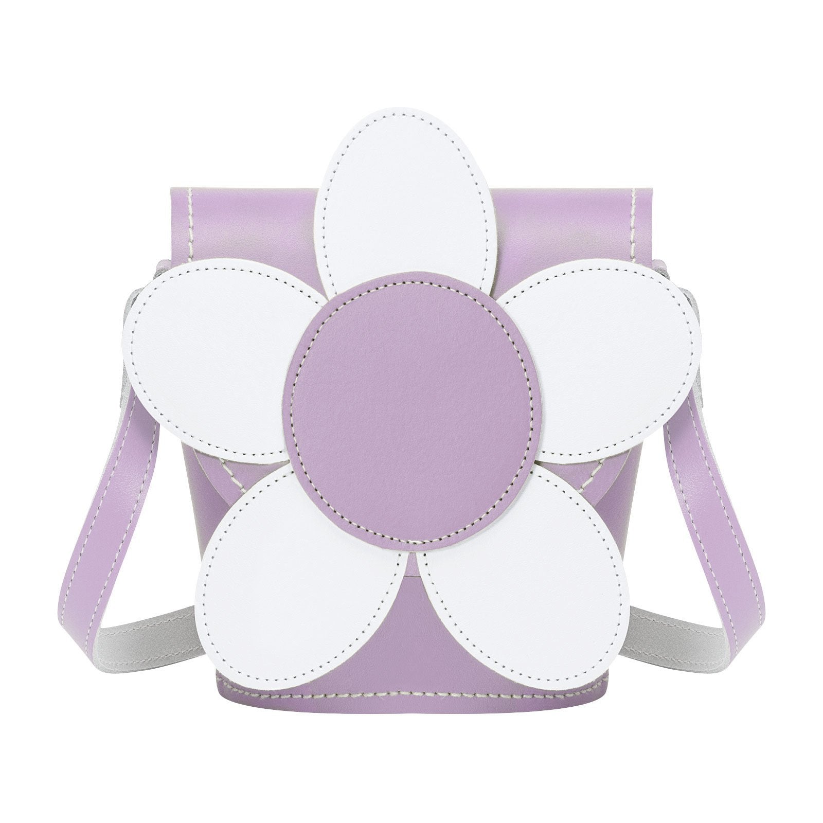 Handmade Leather Daisy Barrel Bag in Pastel Violet