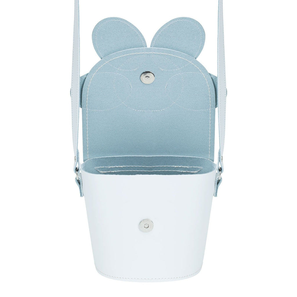 Handmade Leather Daisy Barrel Bag in White and Violet