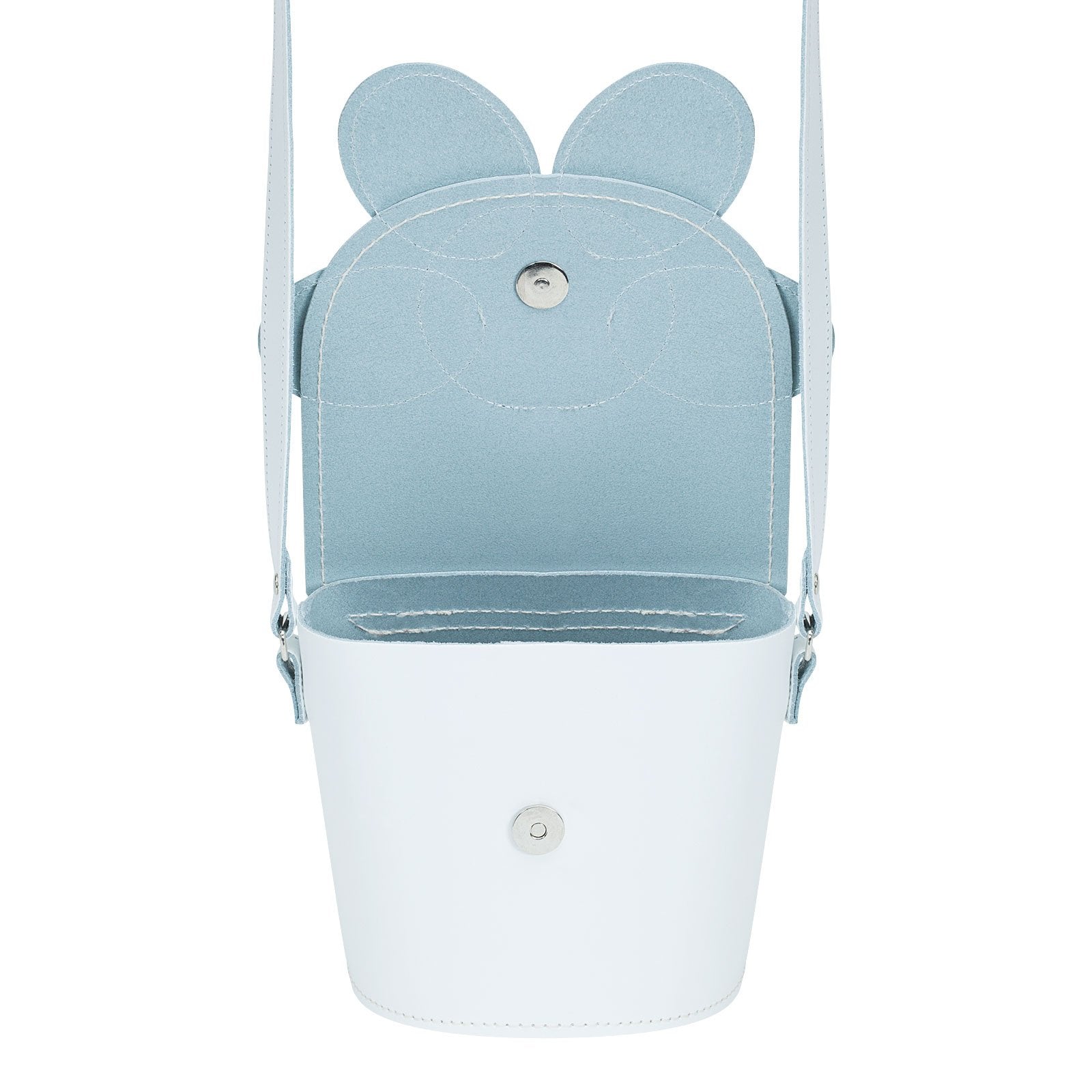 Handmade Leather Daisy Barrel Bag in White and Violet