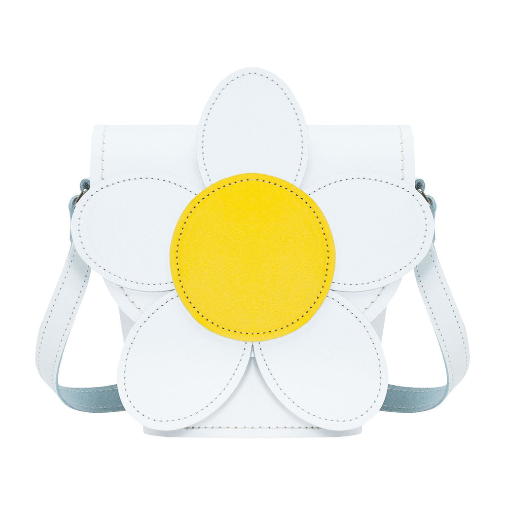 Handmade Leather Daisy Barrel Bag in White