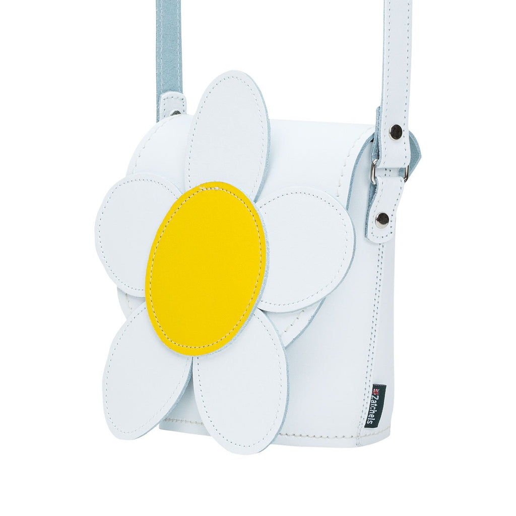 Handmade Leather Daisy Barrel Bag in White