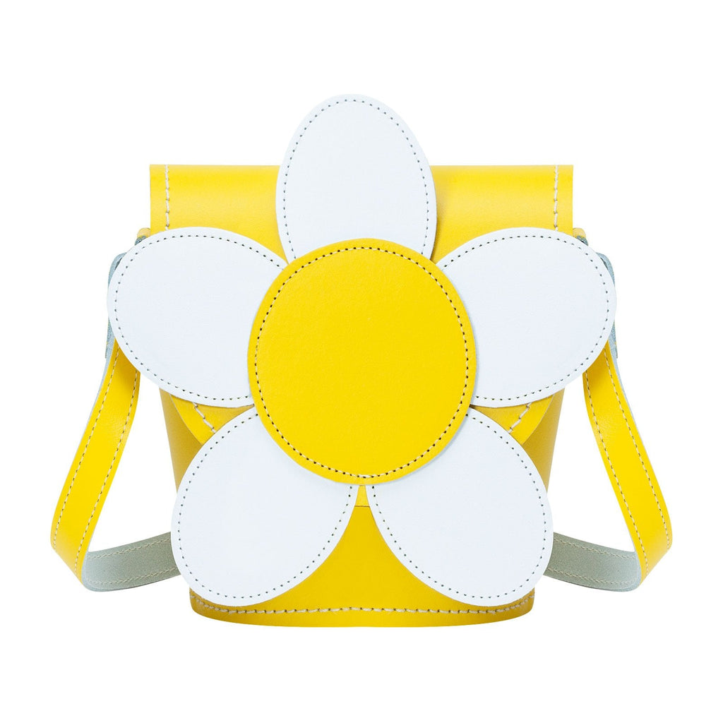 Handmade Leather Daisy Barrel Bag in Pastel Yellow