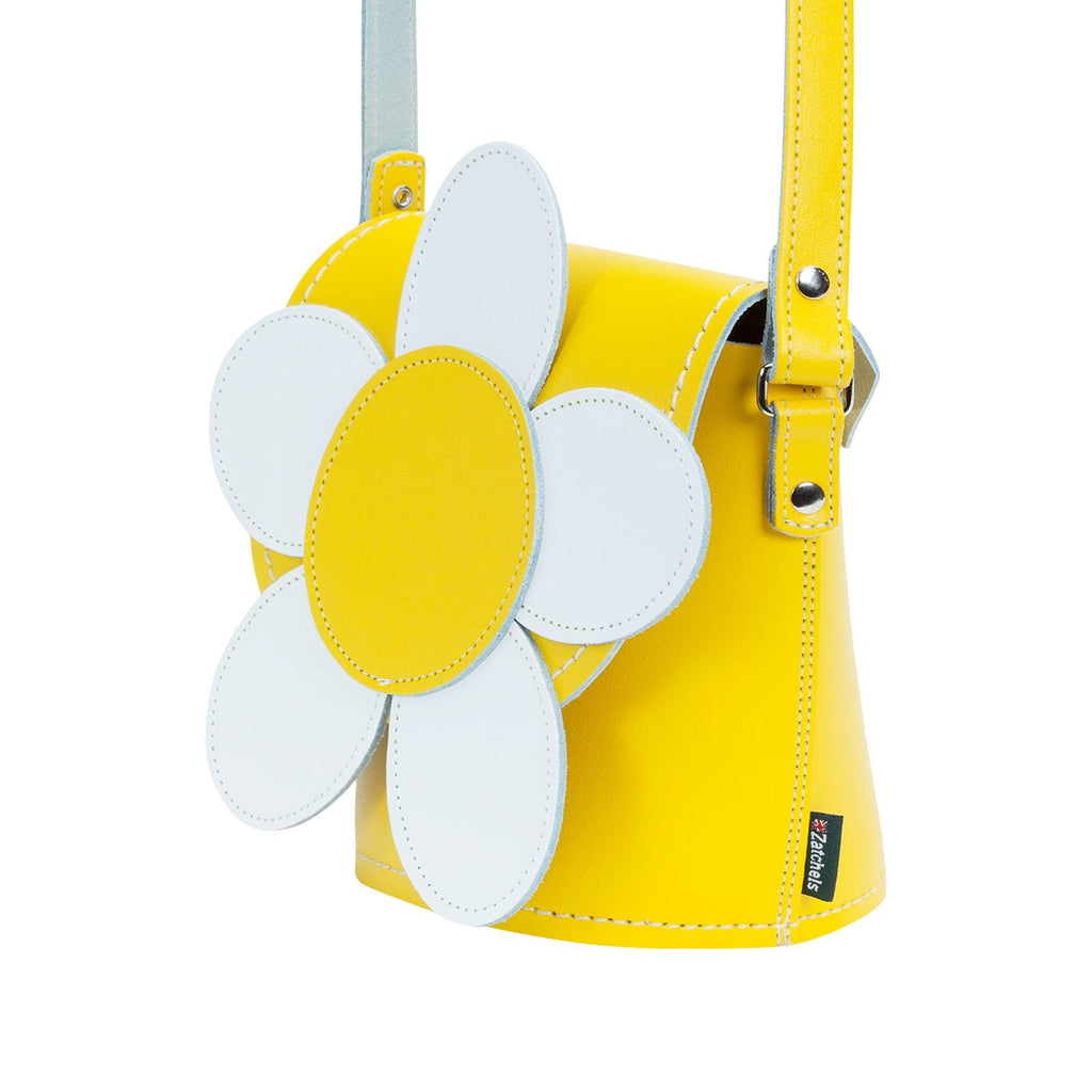 Handmade Leather Daisy Barrel Bag in Pastel Yellow
