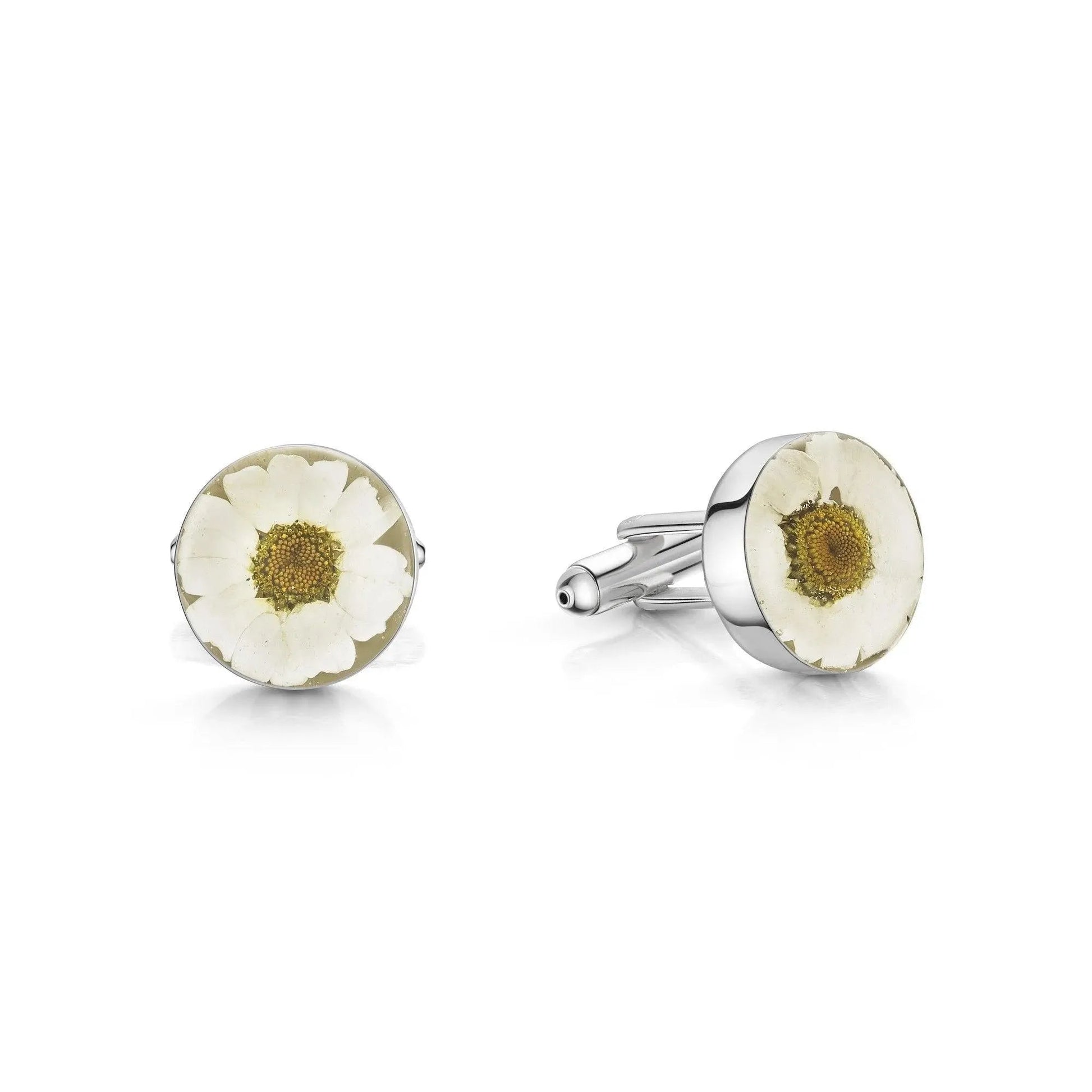 Sterling Silver Daisy Cufflinks with Real Preserved Flowers