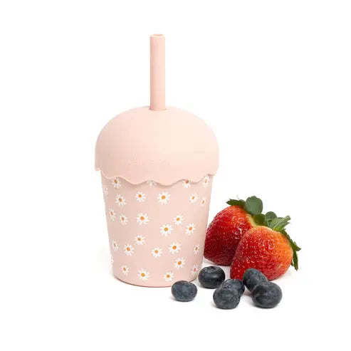 Pink Daisy Mini Toddler Smoothie Cup with Straw 200ml