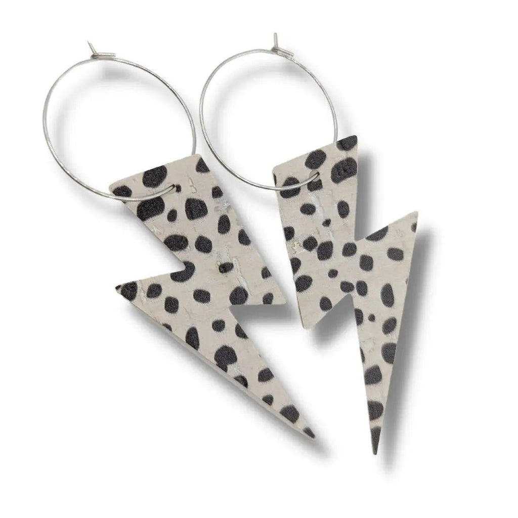 Dalmatian Cork Lightning Hoop Earrings