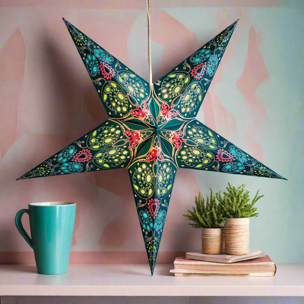 Damask Aquamarine Star Lantern