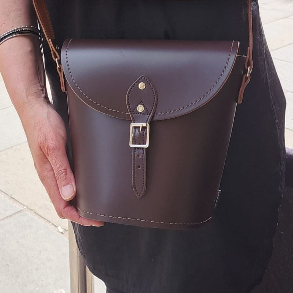 Handmade Dark Brown Leather Barrel Bag