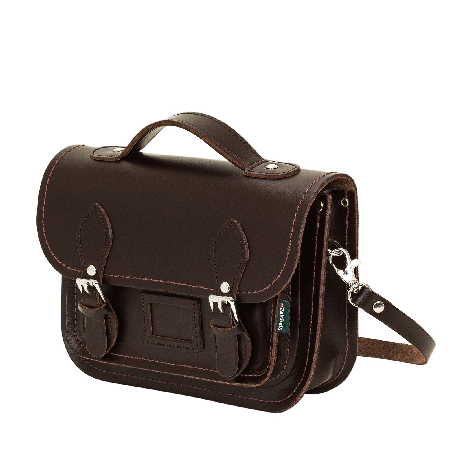 Leather Midi Satchel in Dark Brown