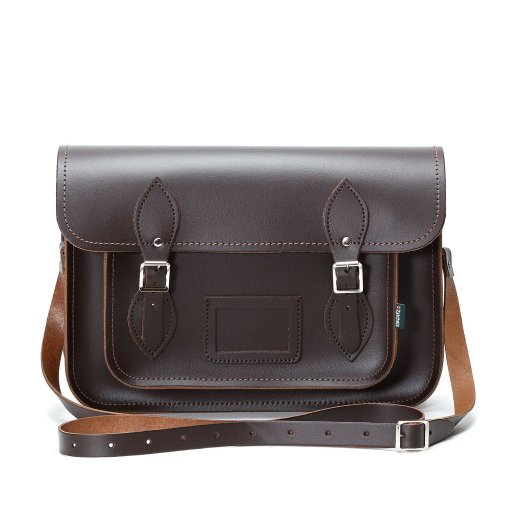 Handmade Leather Satchel in Dark Brown