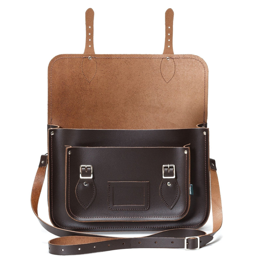 Handmade Leather Satchel in Dark Brown