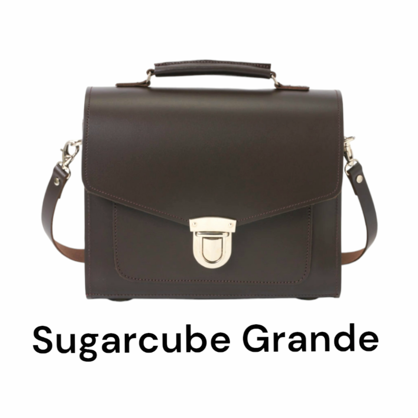 Dark Brown Leather Sugarcube Handbag, Handmade in England