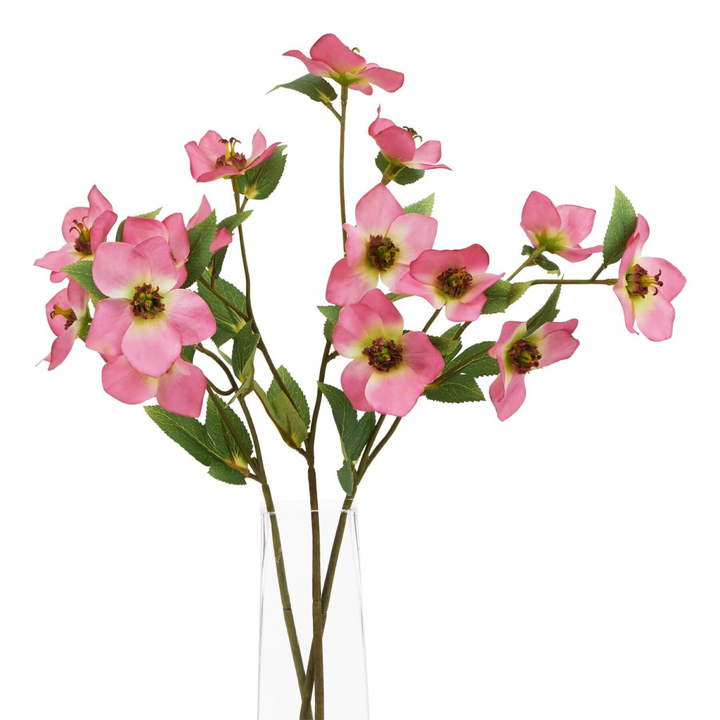 Artificial pink hellebore flower with variegated petals, 47 cm tall, plastic stem for year-round freshness.by sostter at brixbailey.com