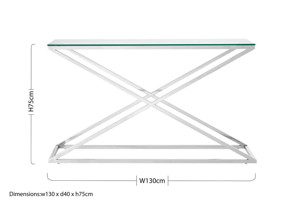 Clear Tempered Glass Top Console Table with Stainless Steel Base