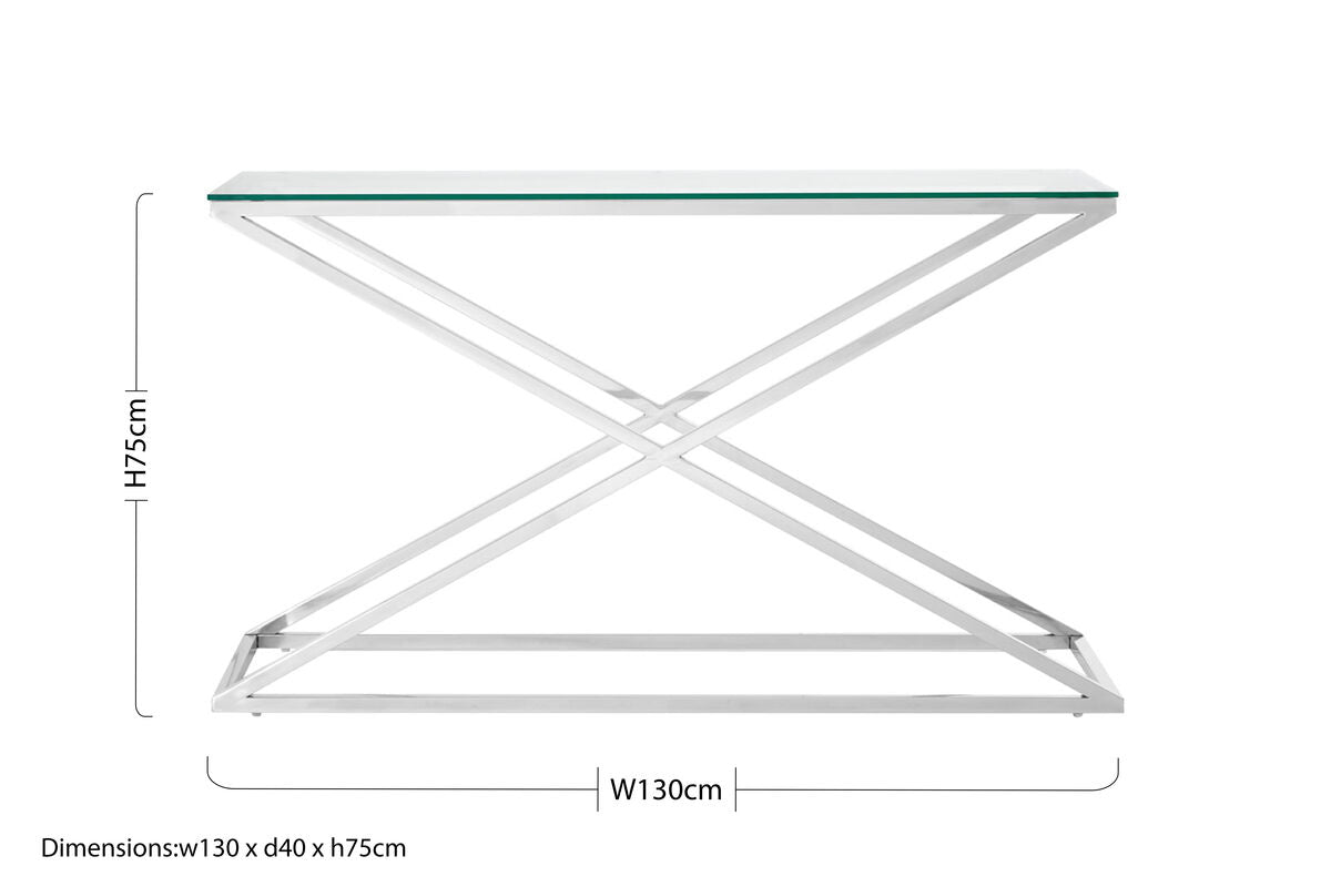 Clear Tempered Glass Top Console Table with Stainless Steel Base