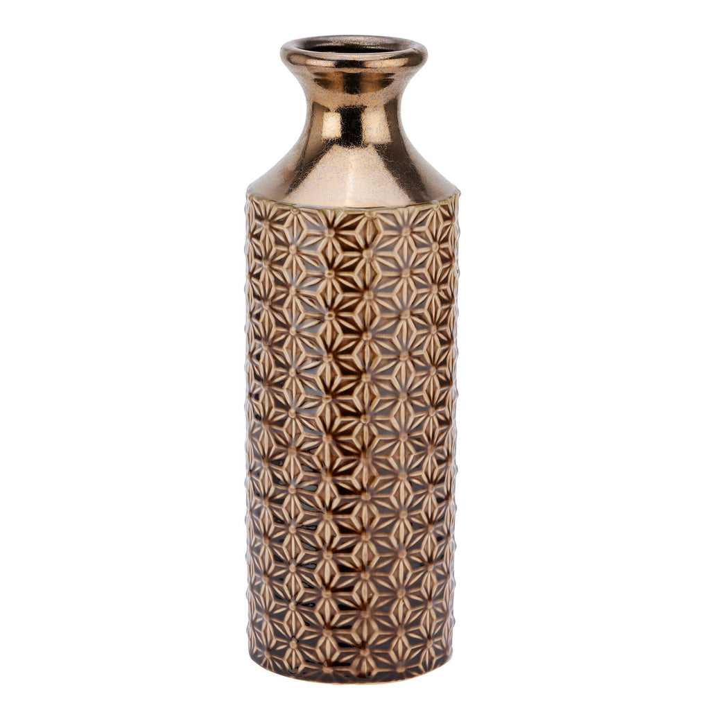 Handcrafted caramel fluted ceramic vase, 40cm tall with symmetrical grooves, Mediterranean-inspired design for home decor. by RoomLondon at brixbailey.com