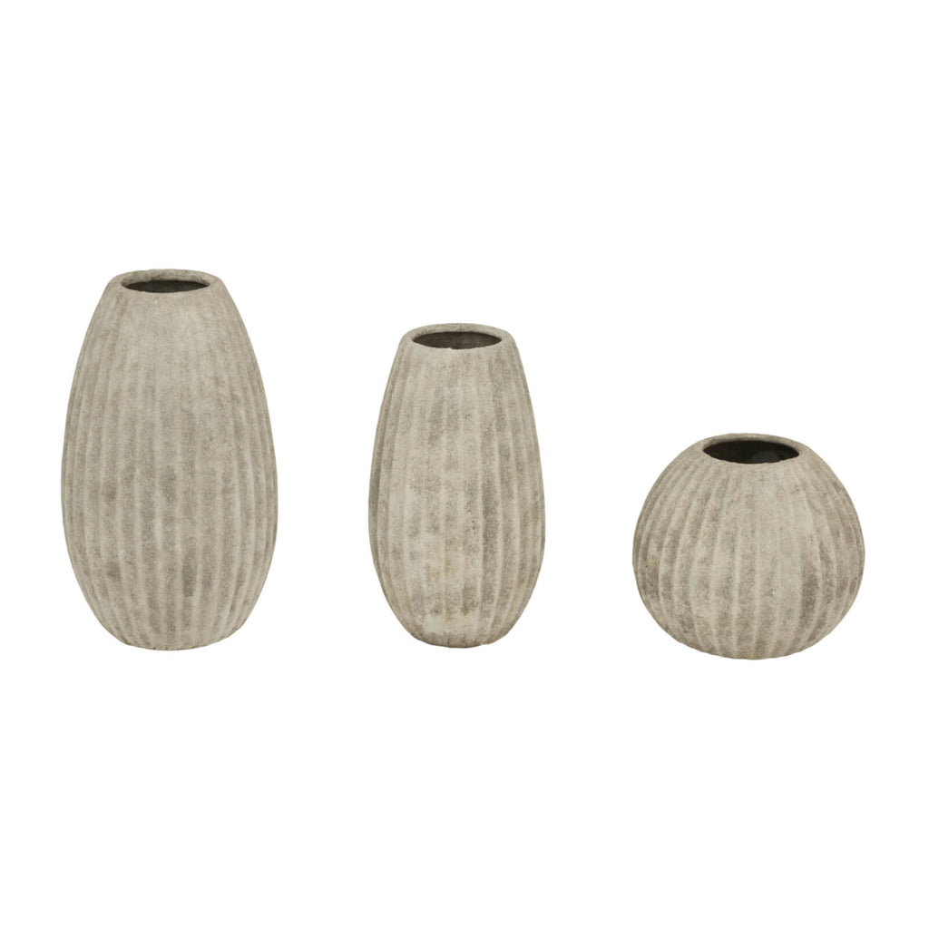 Handcrafted Mediterranean ceramic vase in soft light grey, smooth matte finish, 31cm tall with graceful silhouette. by Sostter at brixbailey.com