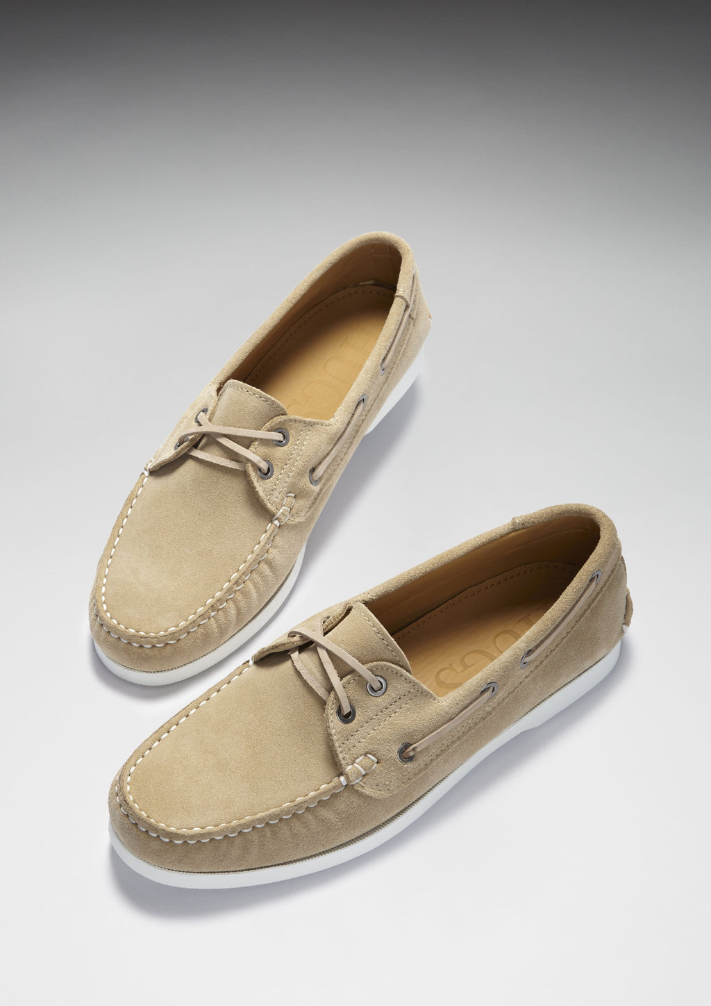 Taupe Suede Deck Shoes with White Stitching