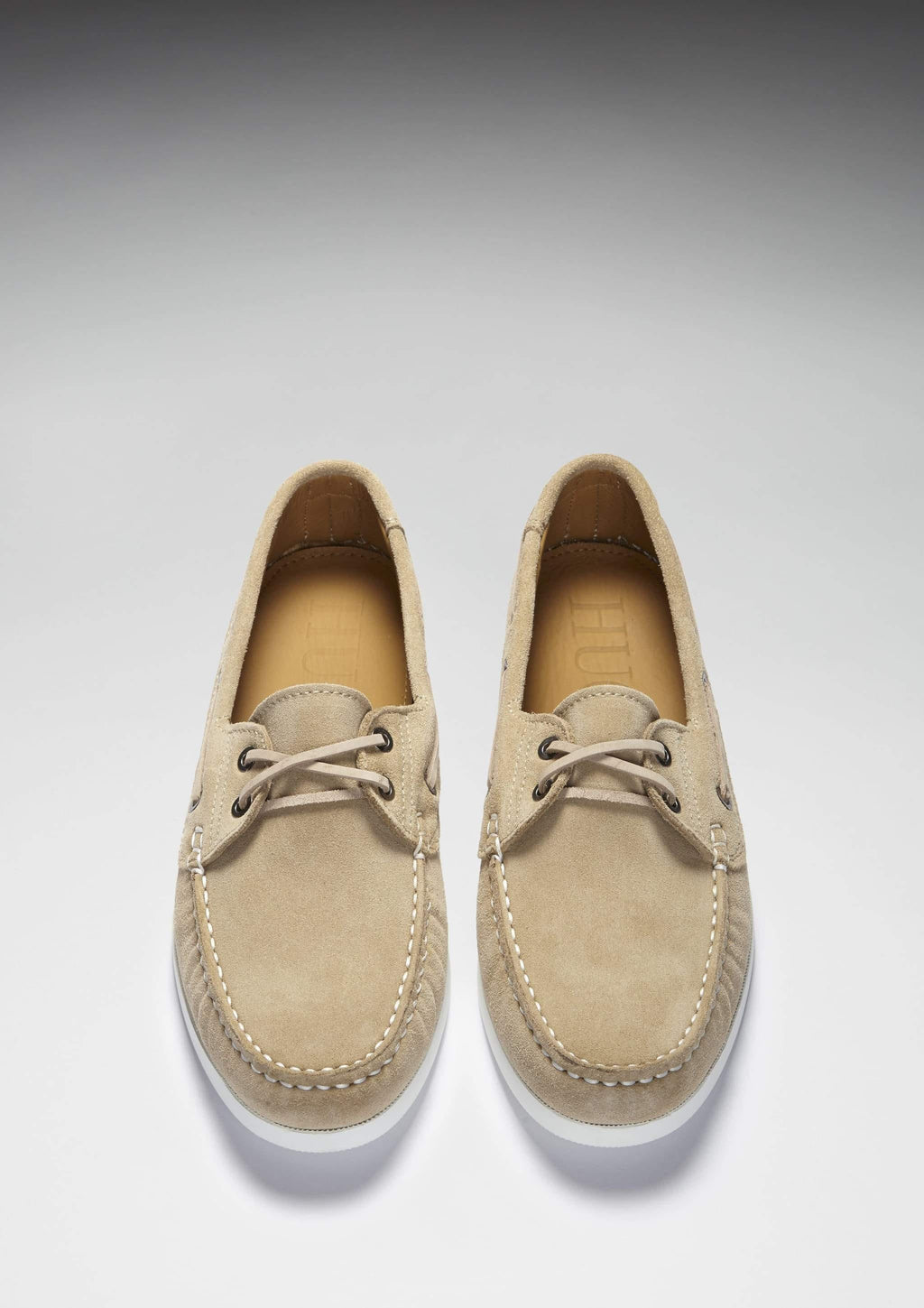 Taupe Suede Deck Shoes with White Stitching
