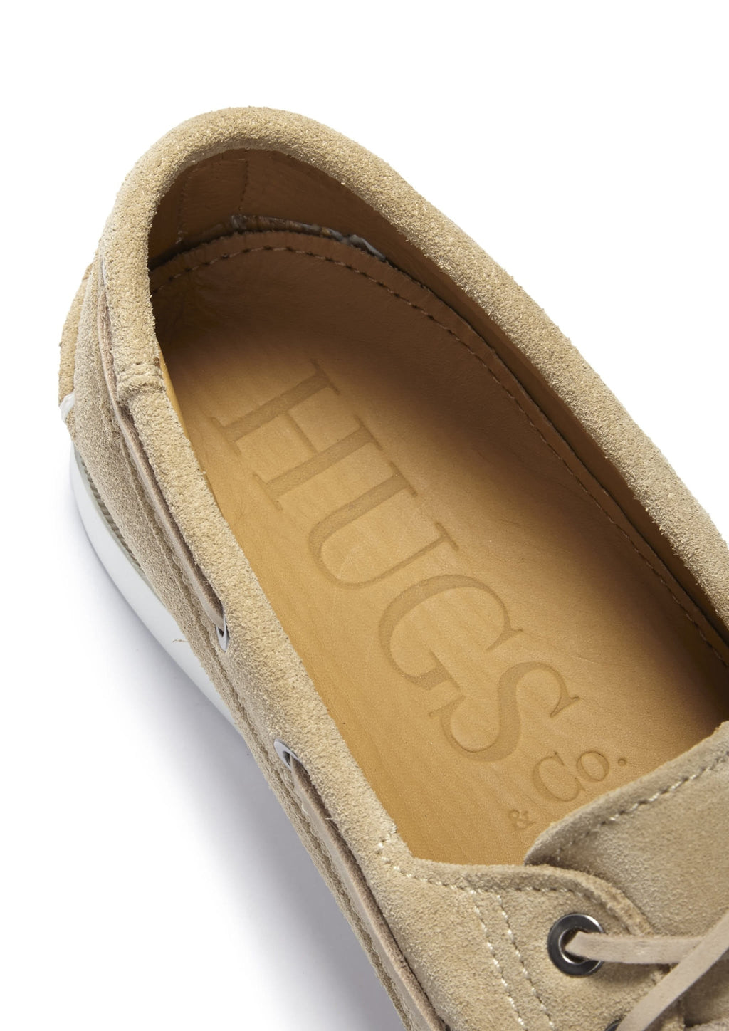 Taupe Suede Deck Shoes with White Stitching