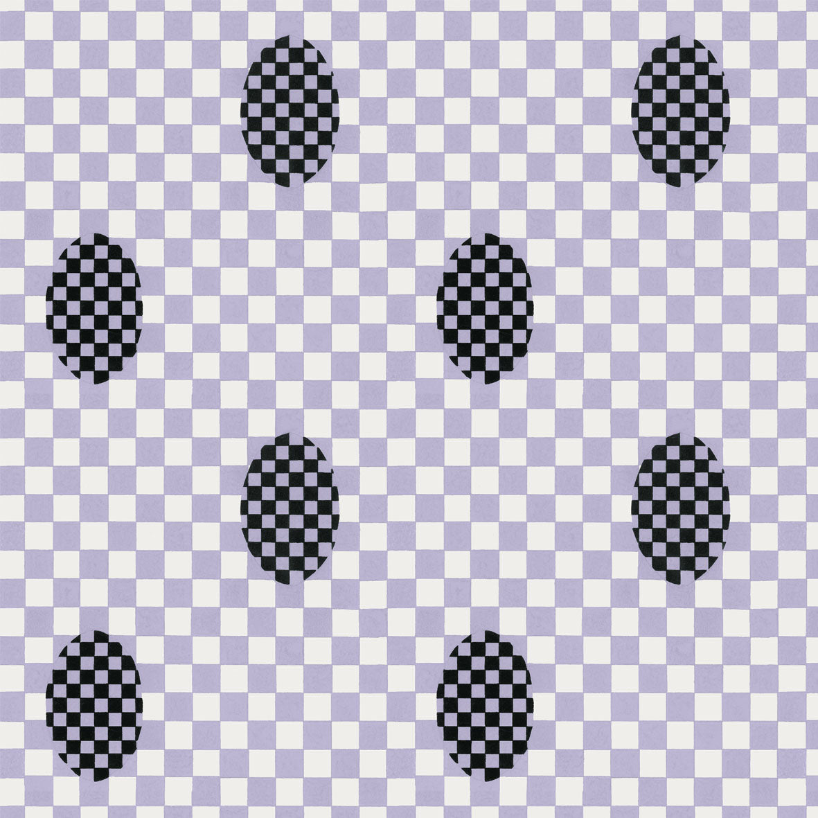 Deco Checkers Violet Veil Fabric in Oatmeal Linen