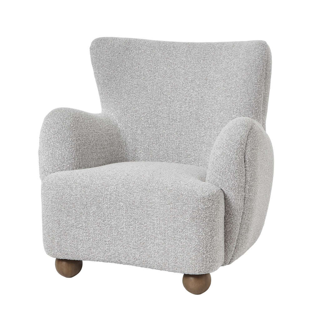 Greige Hui large armchair in neutral tone with plush upholstery and wood frame, modern living room seating by sostter at brixbailey.com