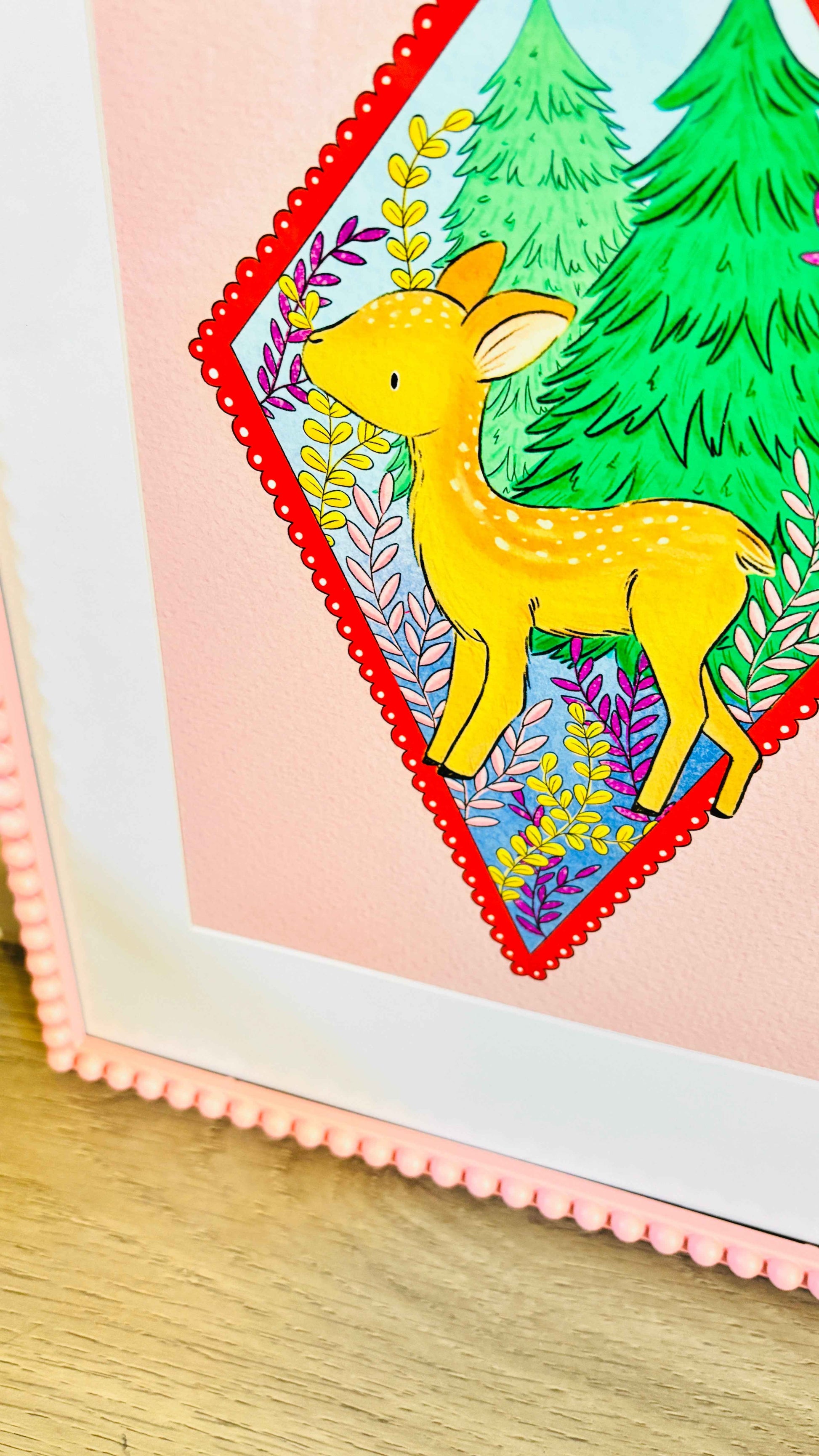 Pink Deer Cottagecore Illustrated Art Print