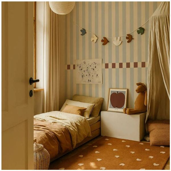 Nostalgic Stripes Blue and Beige Wallpaper