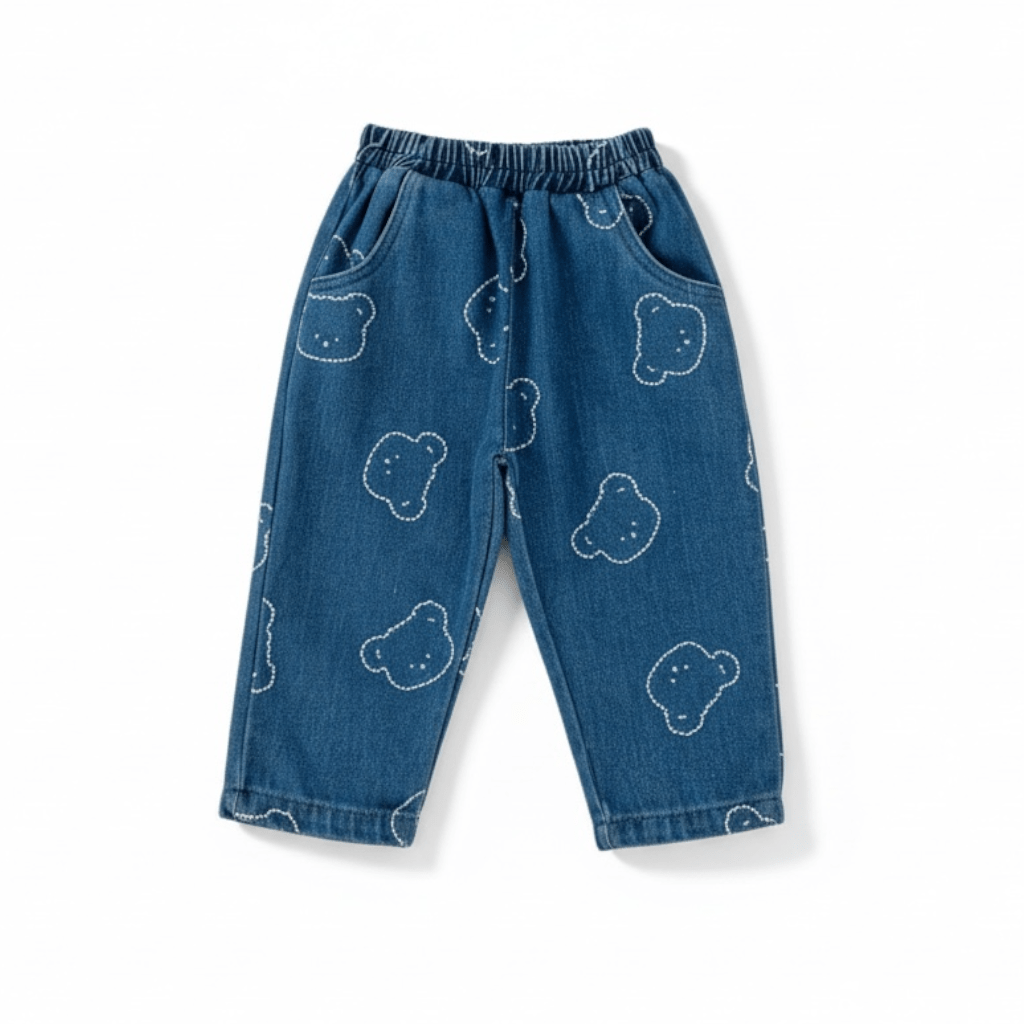 Denim Bear Print Jacket and Jogger Set
