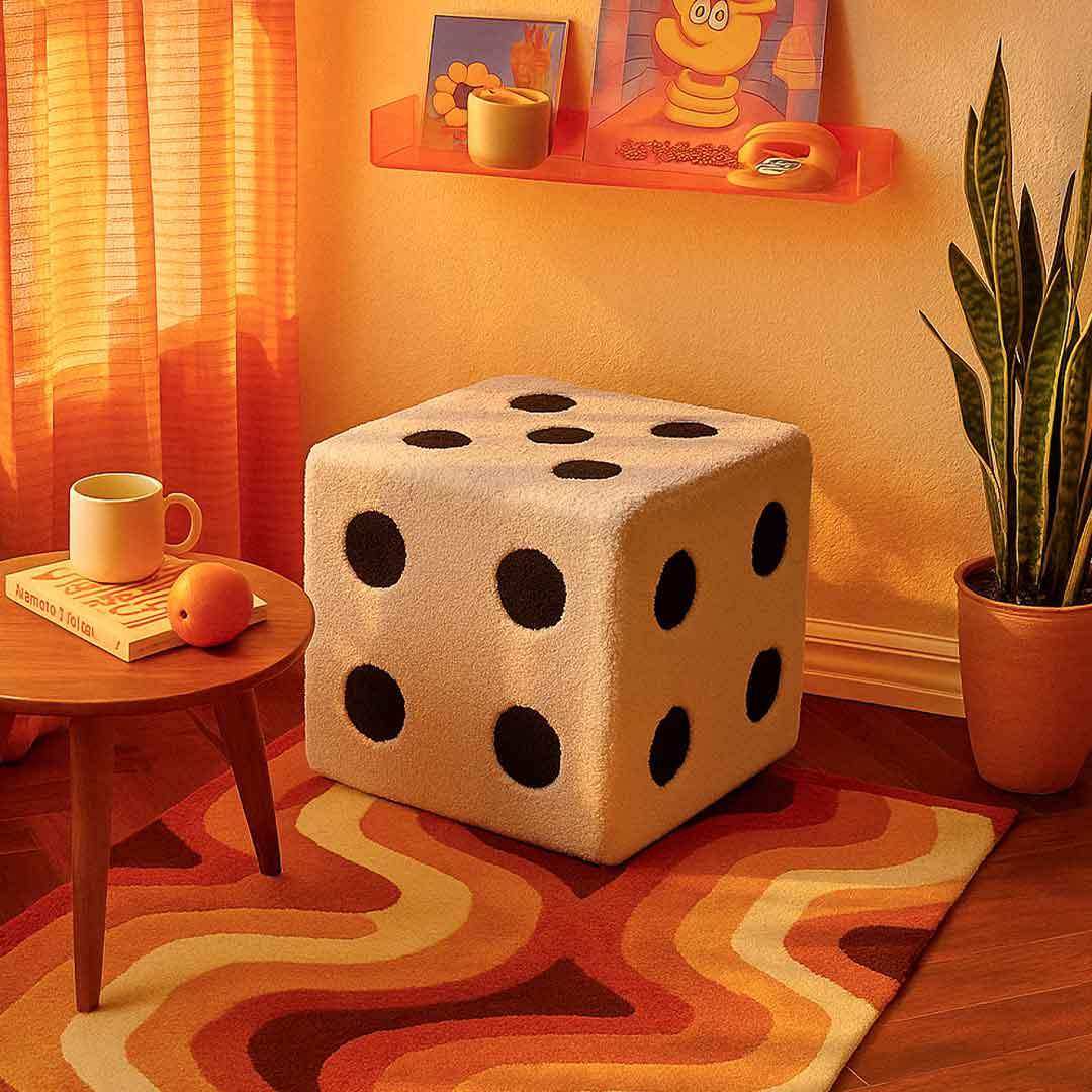 Dice Footstool in Black and White