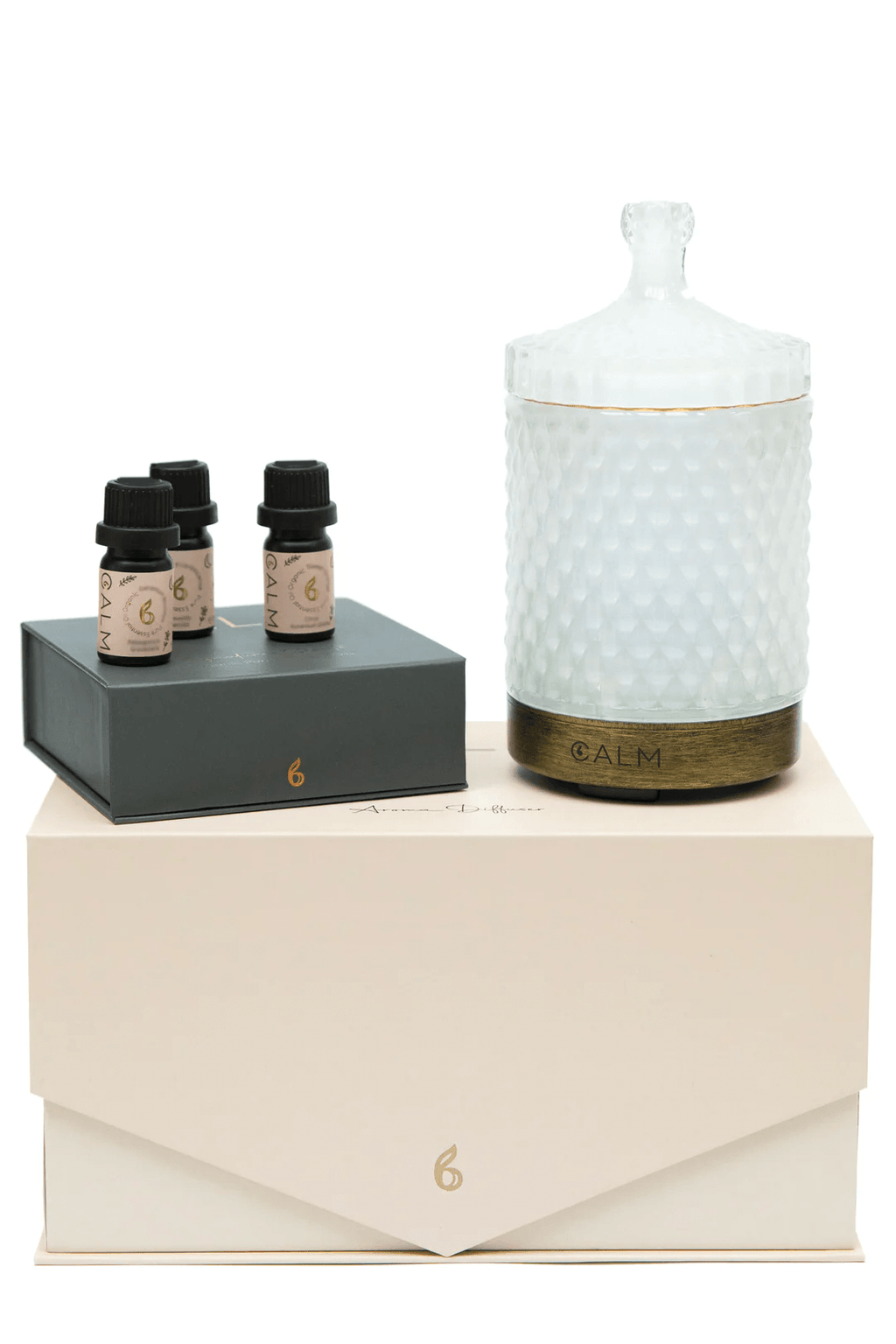 Geo Cut Glass Aroma Diffuser with Live Calm Essential Oil Set