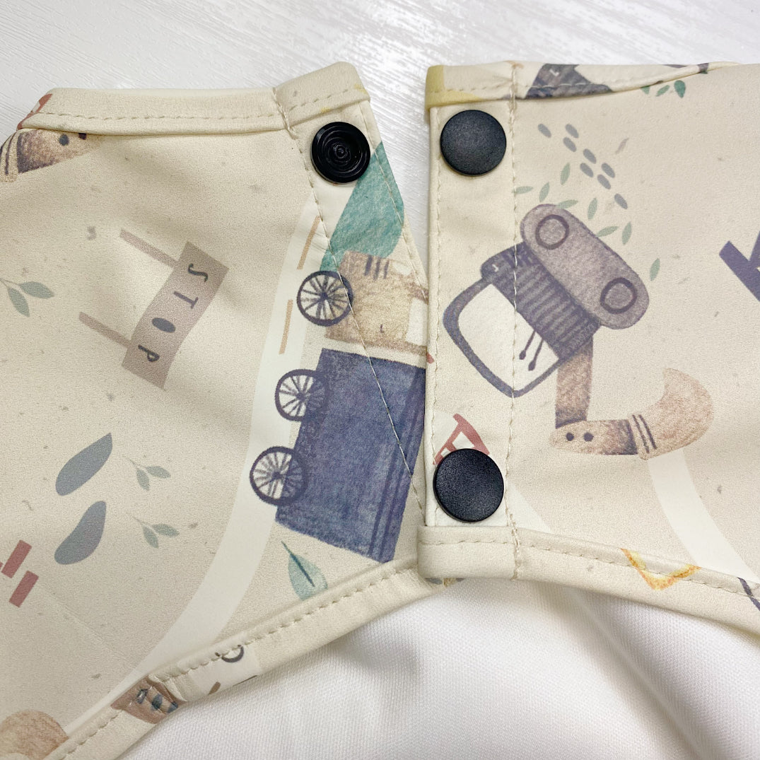 Long Sleeved Baby Bib - Digger Land Print