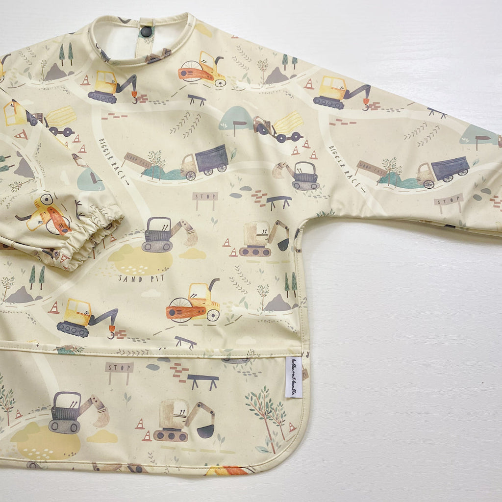 Long Sleeved Baby Bib - Digger Land Print