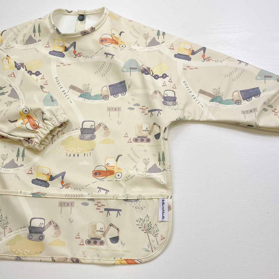 Long Sleeved Baby Bib - Digger Land Print