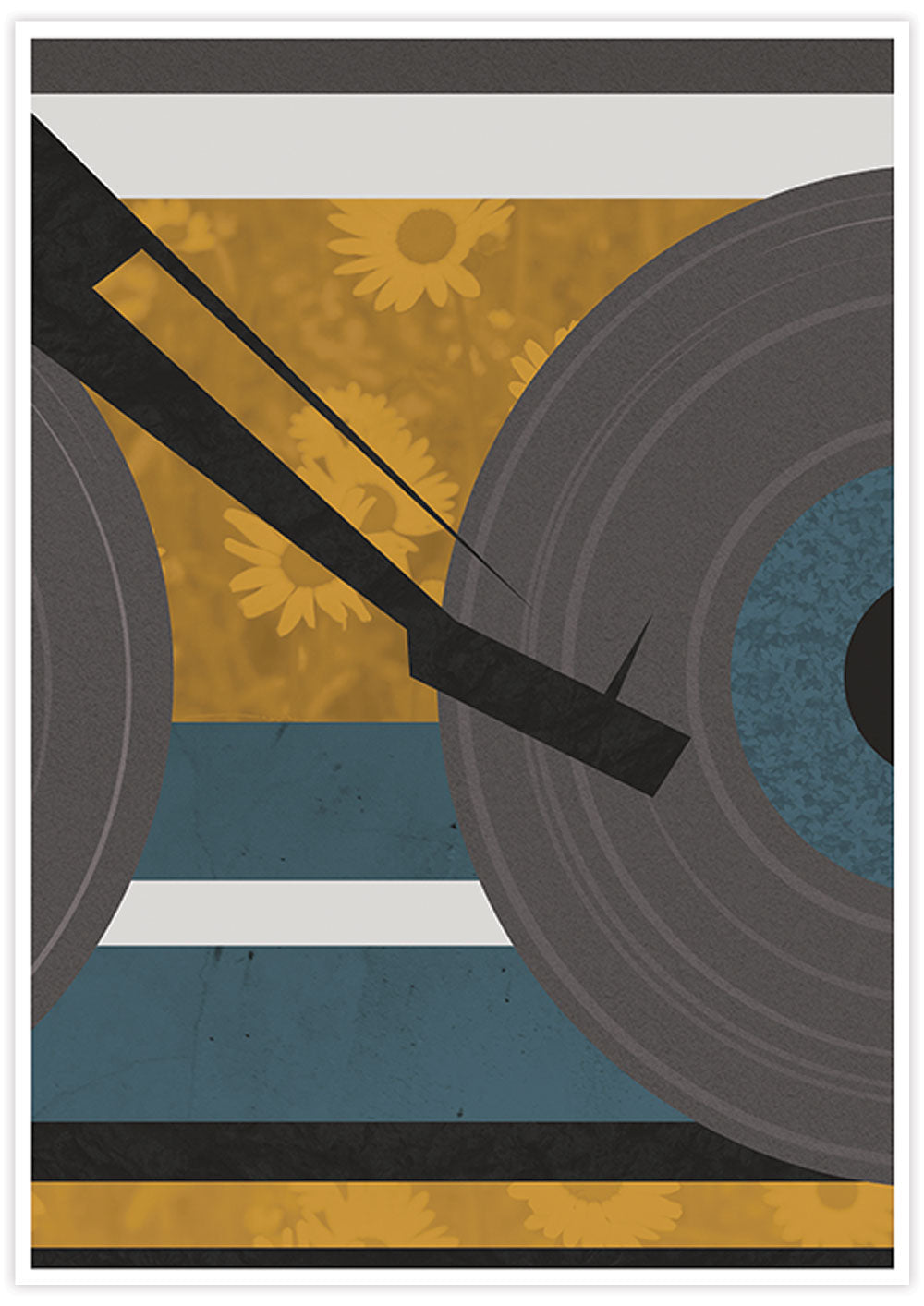 Yellow Disc Jockey Music Abstract Print