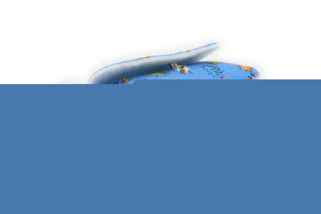 practical blue graffiti dog bag dispenser clipped to a leash for easy access