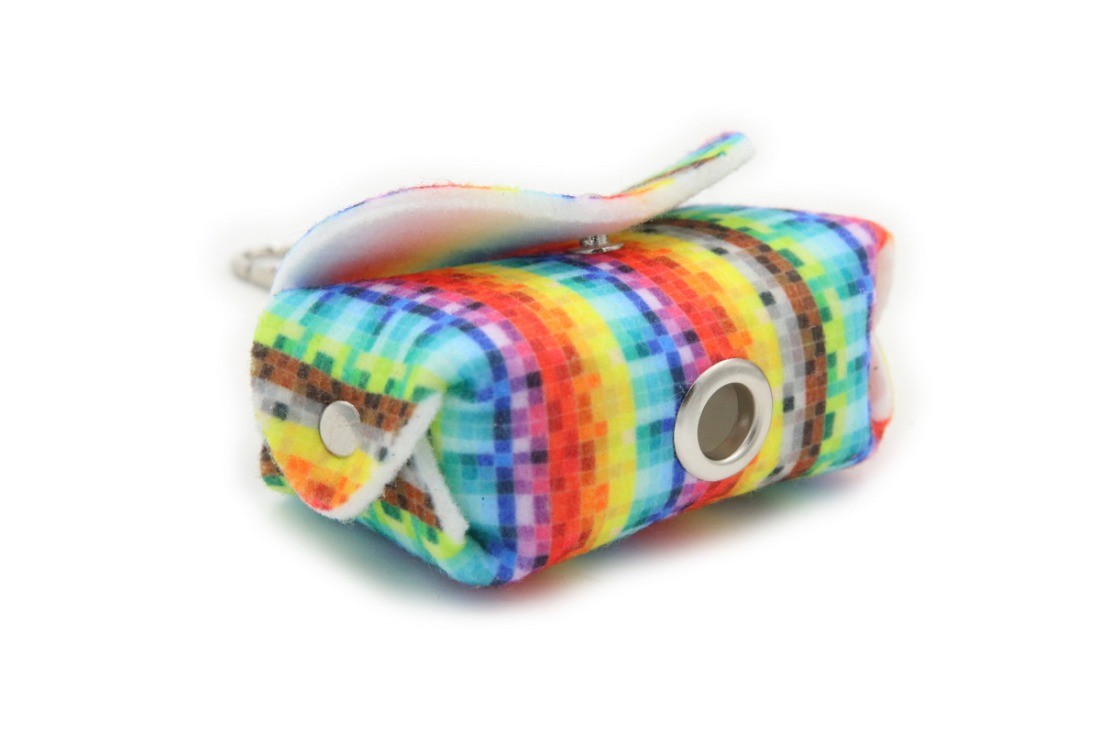 elegant felt dog waste bag dispenser with a chic pixel-pattern design