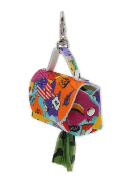 elegant felt dog waste bag dispenser with chic motif and metal eyelet detail